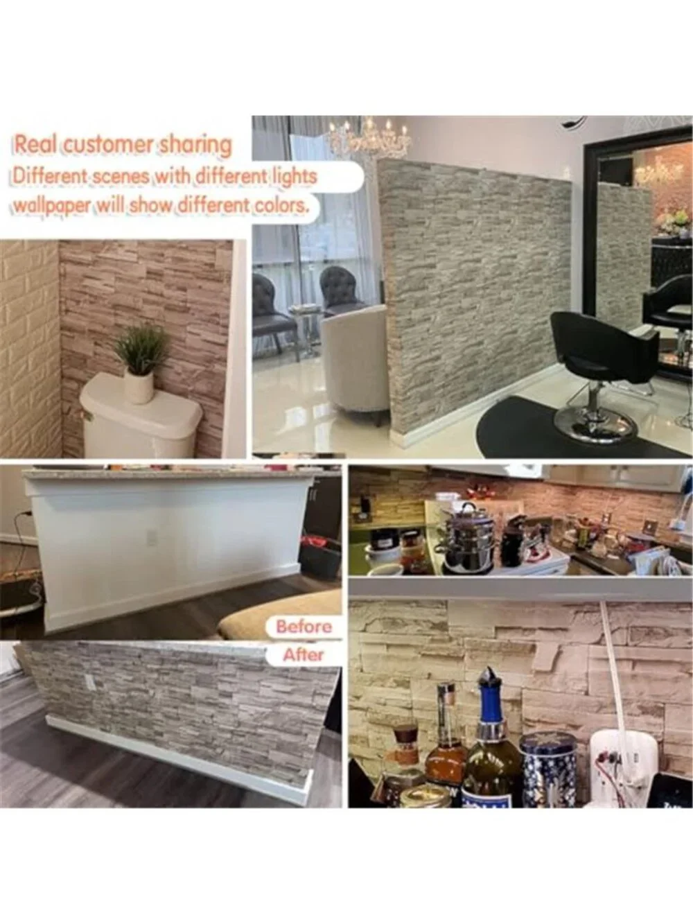Beige Stone Peel Stick Wallpaper Faux Brick Vinyl Contact Paper Removable Roll
